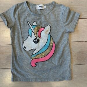 Lola & The Boys Gray Unicorn Kids T-Shirt 4T EUC